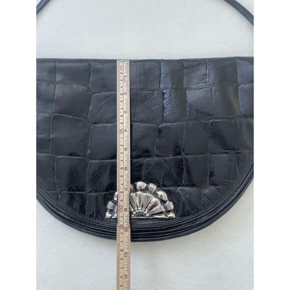 Vintage Robinson’s‎ Crescent Crossbody Genuine Leather Black Purse Made In Italy - Picture 5 of 16